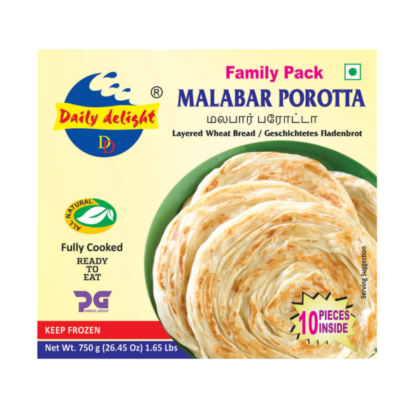 Frozen Daily Delight Malabar Porotta Family Pack (10 pcs) 750gm - Only Berlin Delivery