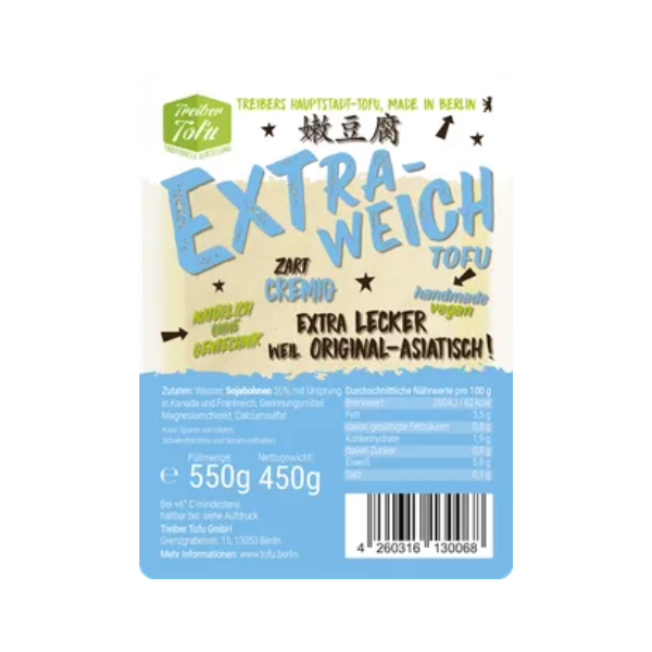 Treiber Tofu - Natural Weich 550gm (Only Berlin Delivery)