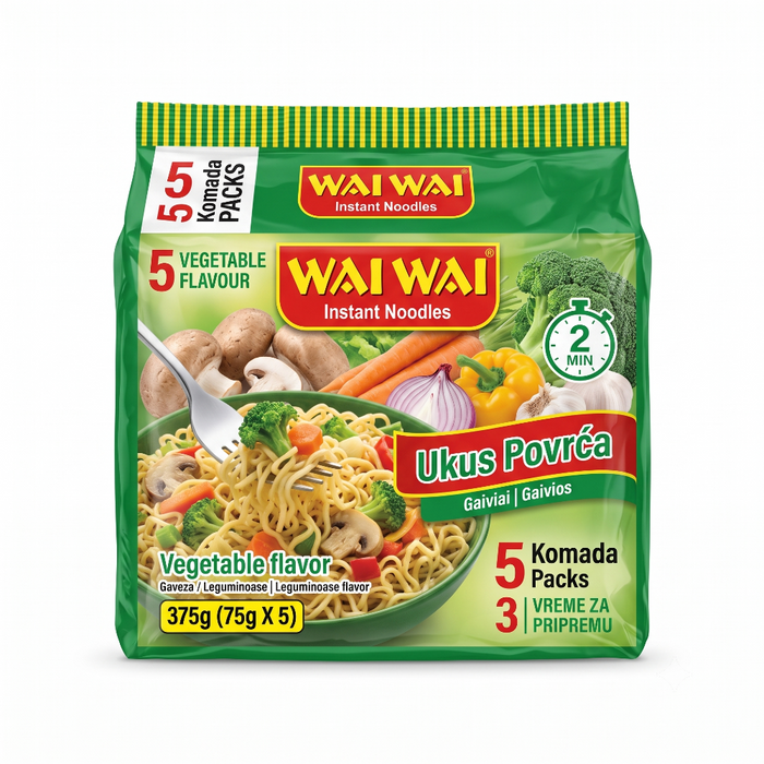 Wai Wai Instant Noodles – Vegetables (5 Pack) 375gm