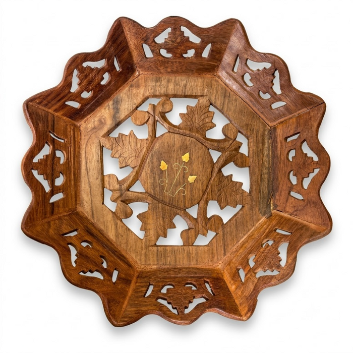 Rustic Hand-Carved Scalloped Wooden Centerpiece Bowl