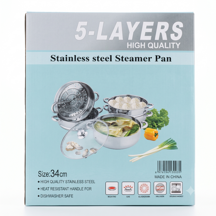 Maojian – 5 layers Stainless Steel Steamer Pan 34cm