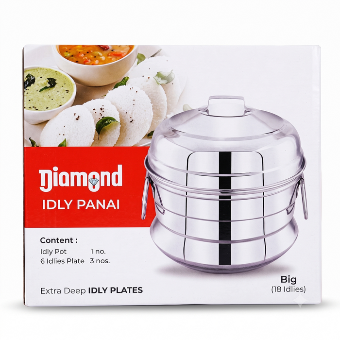 Diamond – Steel Idly Pot Big 18 Idlies (6 Plates)