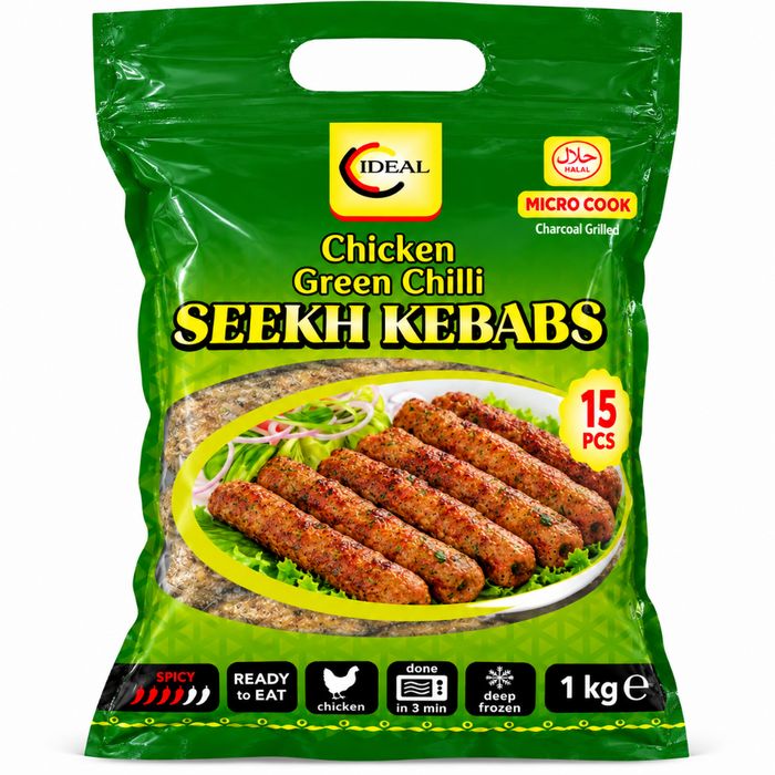 Frozen Ideal Chicken Green Chilli Seekh Kebabs (15pcs) 1kg - Only Berlin Delivery