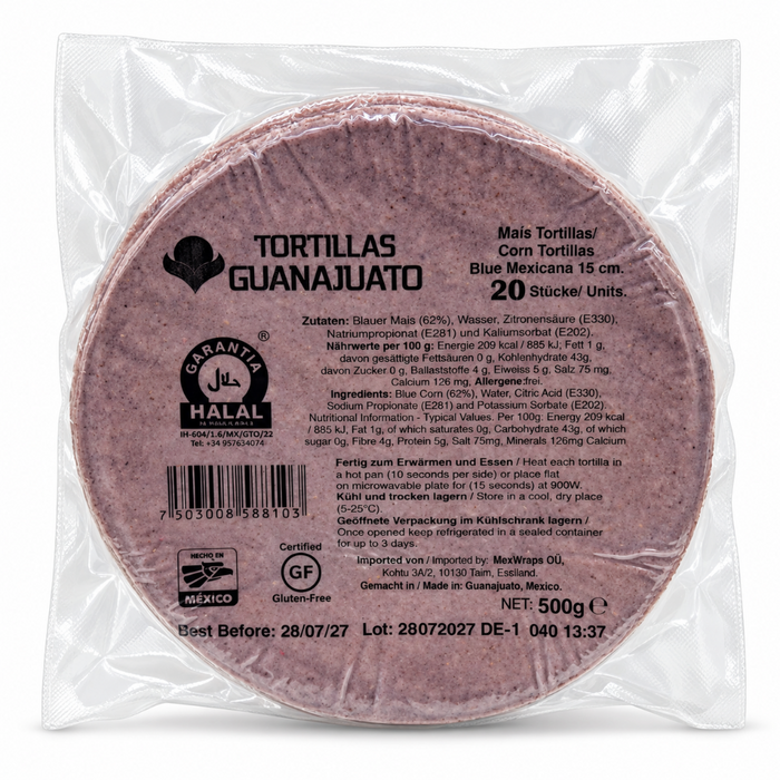 Tortillas Guanajuato - Blue Mexicana 15cm (20pcs) 500gm