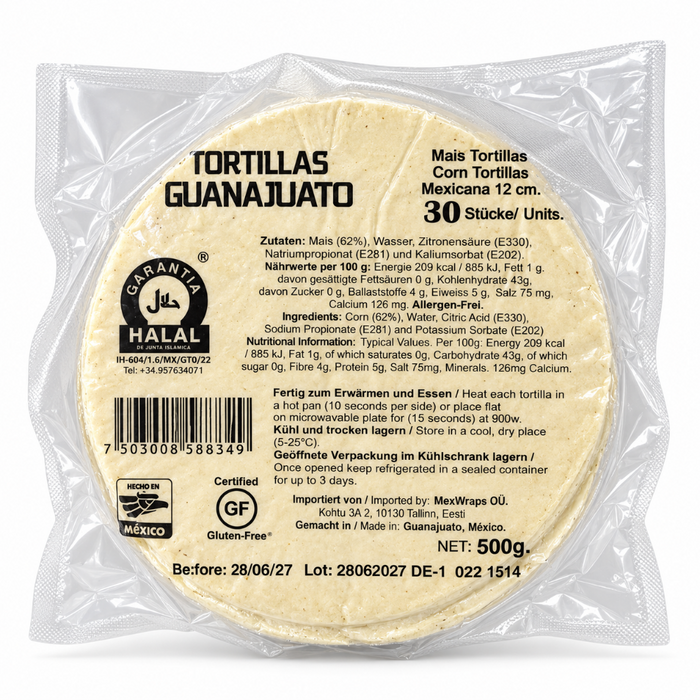 Tortillas Guanajuato Mais Tortillas Mexicana 12cm (30pcs) 500gm