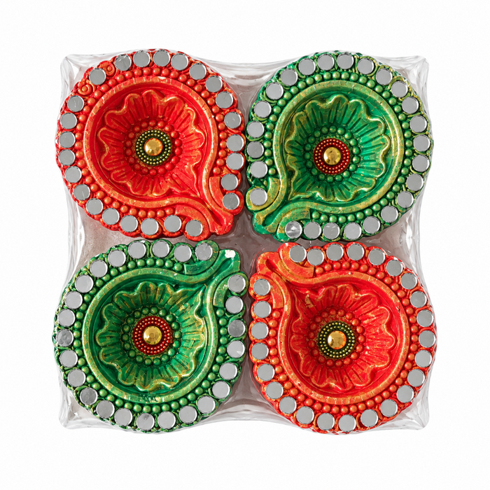 Diwali Diya Red & Green (Pack Of 4)