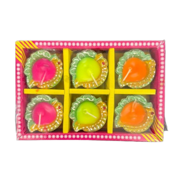 Fancy Clay Diya With Wax (Set of 6)