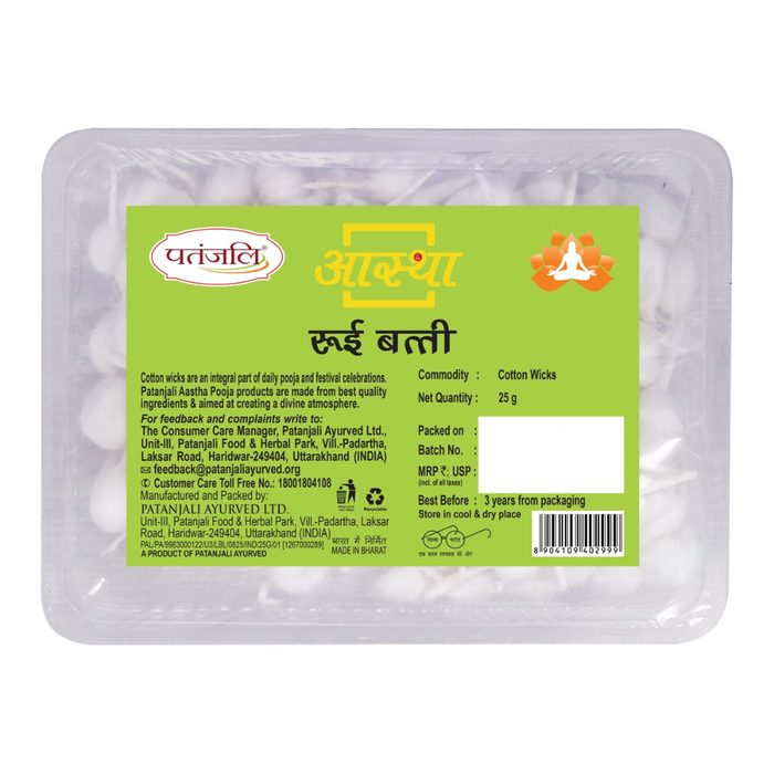 Patanjali Aastha Cotton Wicks - Plain 25gm