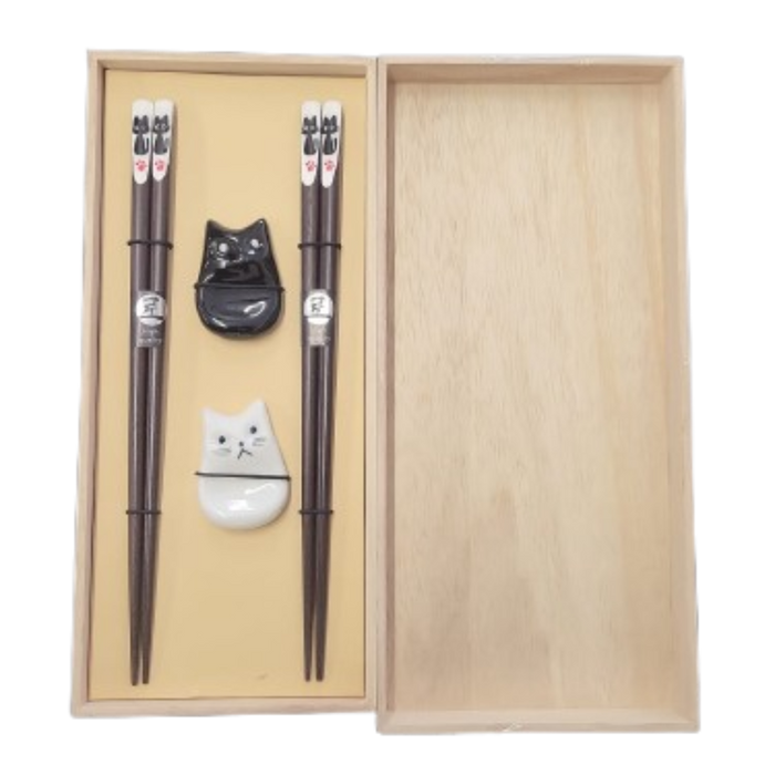 Jade Temple - Essstäbchenset Mit Katze Bänkchen in Holzbox (1pc)