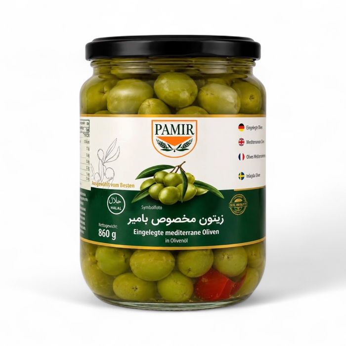 Pamir – Eingelegte Mediterrane Oliven in Olivenöl 860gm