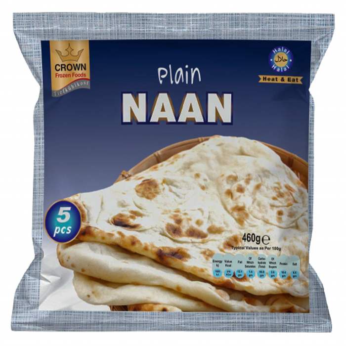 Frozen Crown Tandoori Plain Naan (5 pcs) 500gm - Only Berlin Delivery